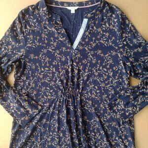 Women's Navy Floral Tunic Top - Elastic Waist